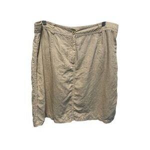 Malvin Beige 100% Linen‎ Button Skirt 18 Elastic Back Utility Style Lightweight